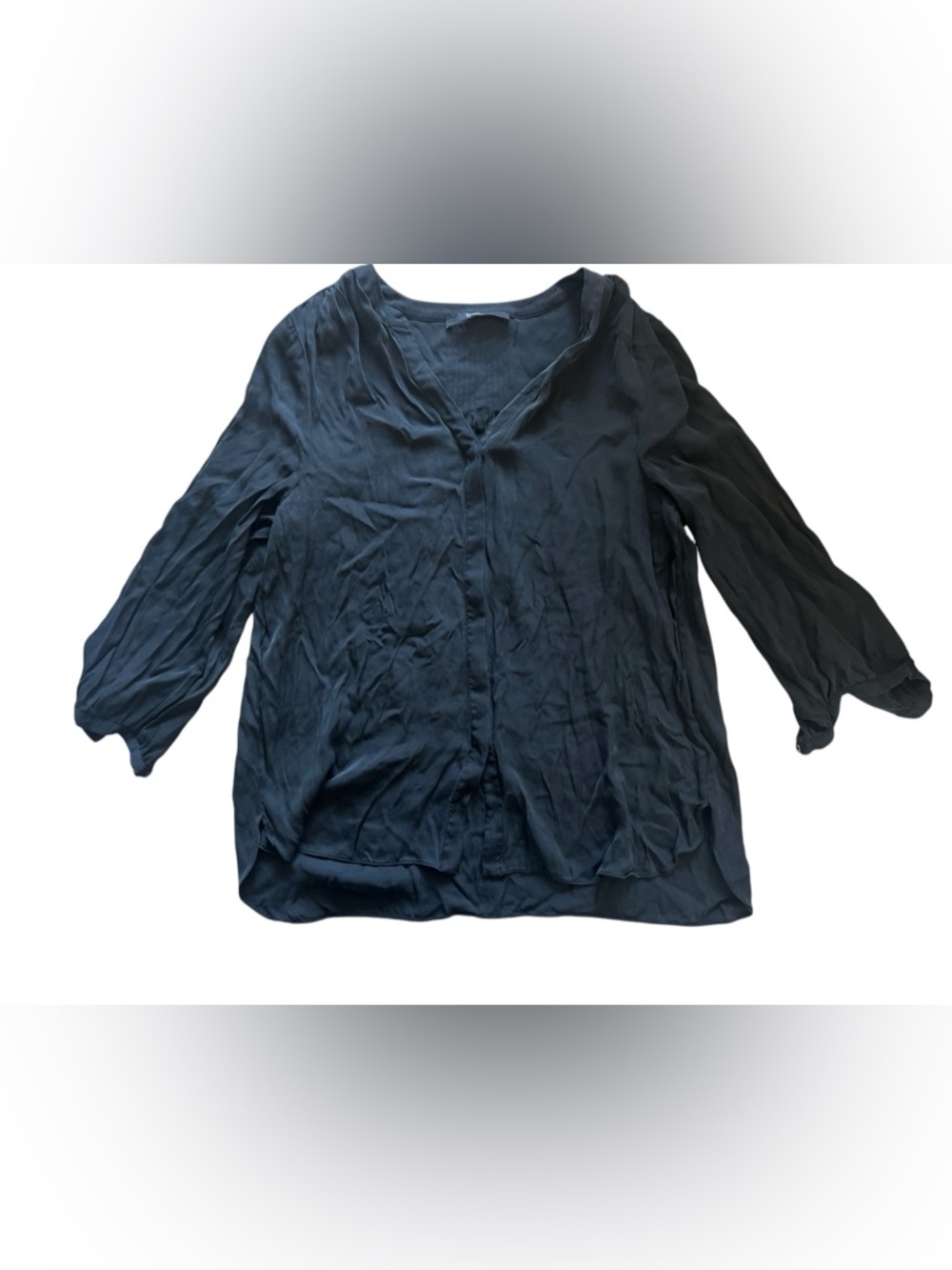 Quince Black Mandarin Collar Relaxed Silk Blouse | Medium